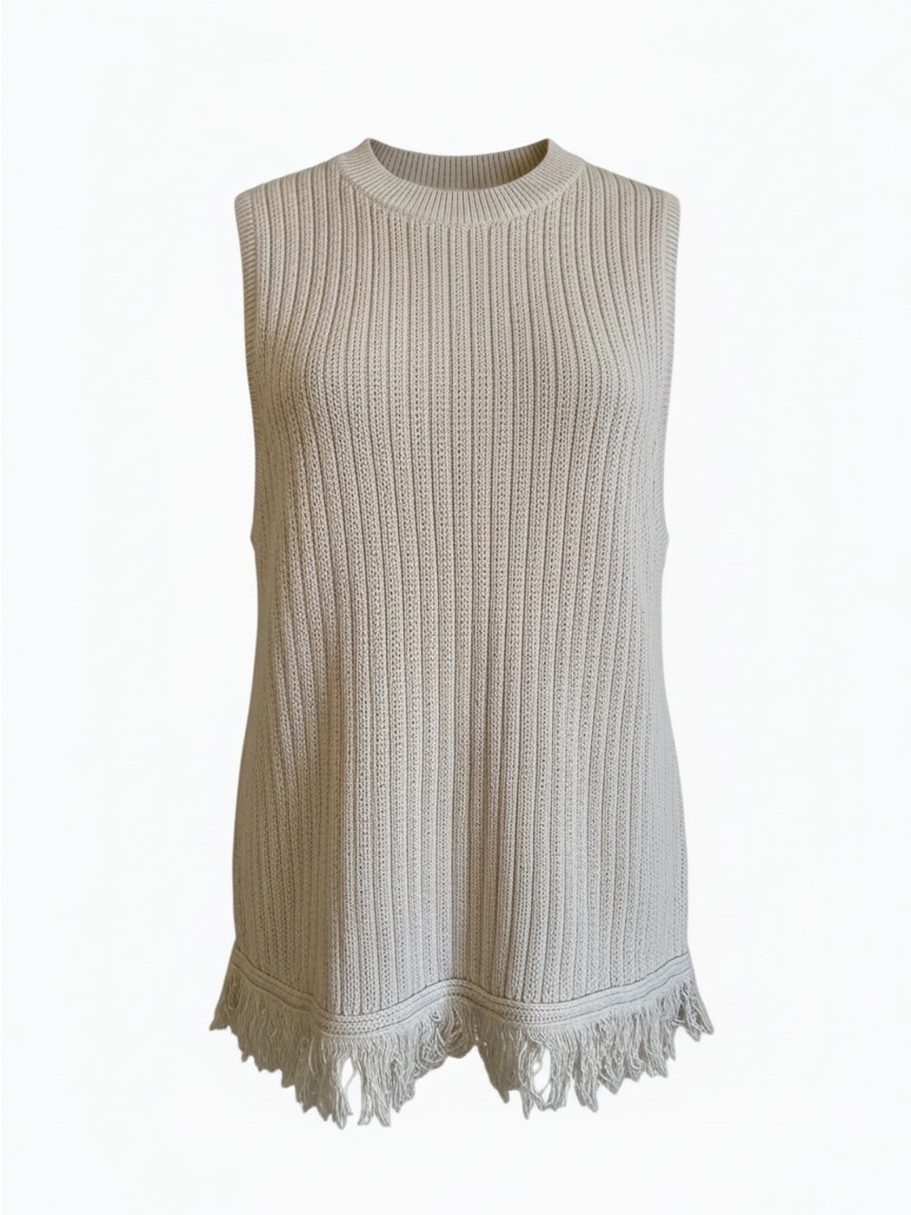 J. Crew Ribbed Sleeveless Fringe-Hem Tank - Light Beige